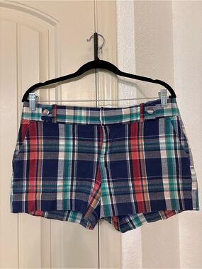 Banana Republic Martin Fit Plaid Shorts Size 10 Preppy‎ Blue Multicolor